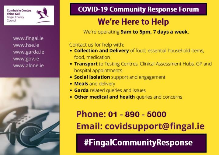 Graphic outlining services available from the Fingal COVID-19 Community Response Forum